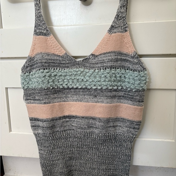 Mystree Tops - Mystree Striped Knit Camisole in Gray, Pink, and Mint